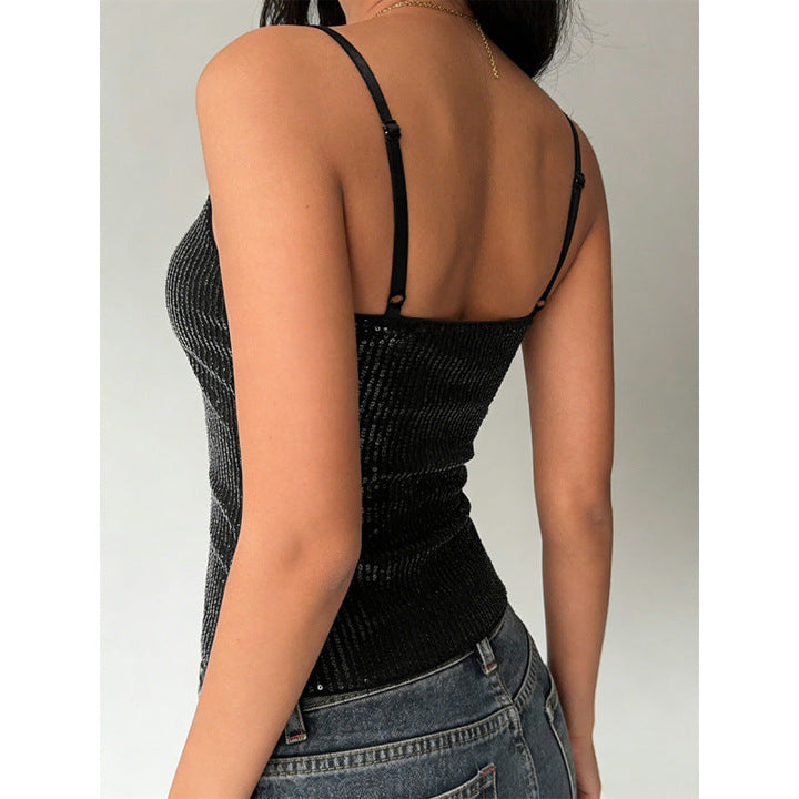Damen Elegantes Spaghetti-Träger-Top mit Pailletten und figurbetontem Schnitt Drune