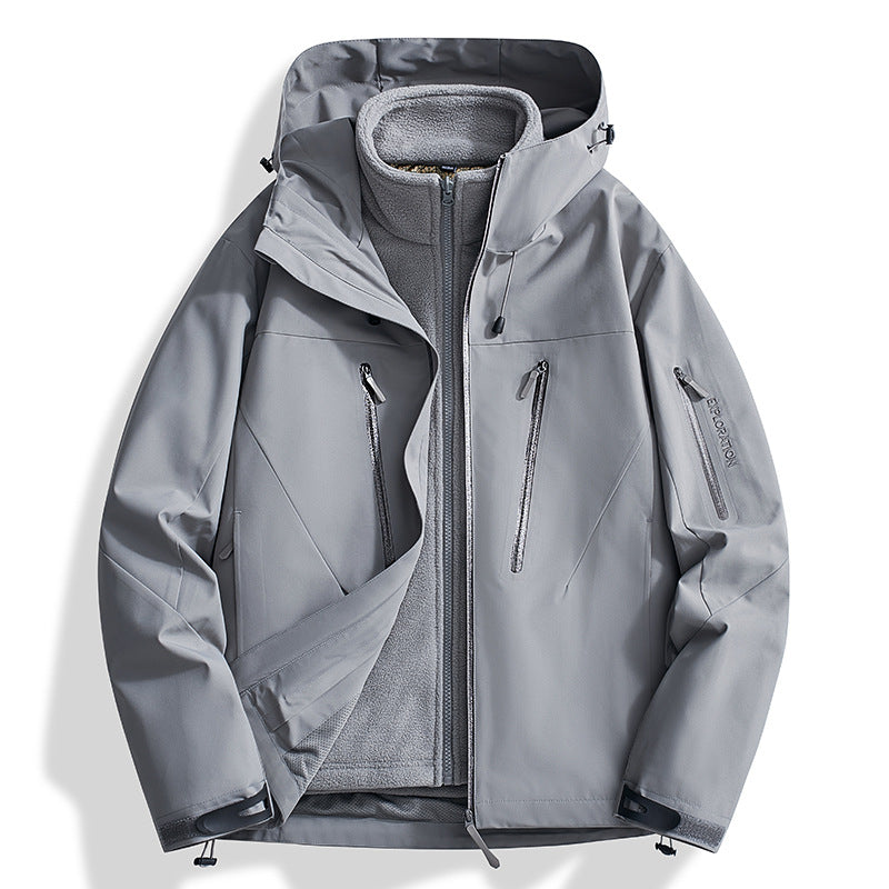 Herren Zwei-in-Eins Softshell-Outdoorjacke mit abnehmbarer Fleece-Innenjacke und wasserdichten Reißverschlüssen Drune