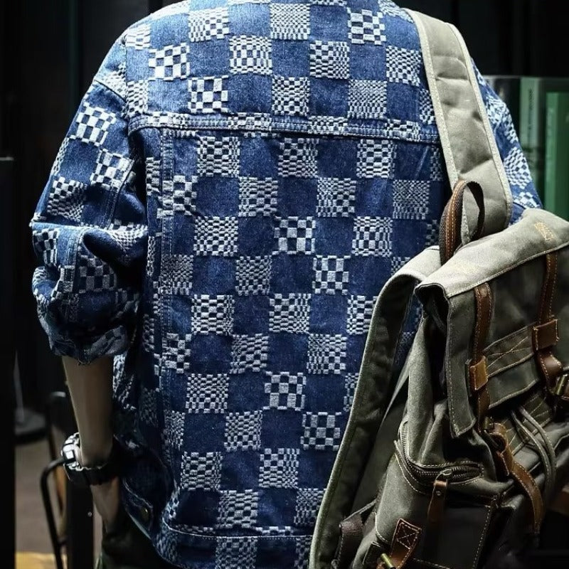 Herren Modische Denimjacke mit einzigartigem Karomuster Drune