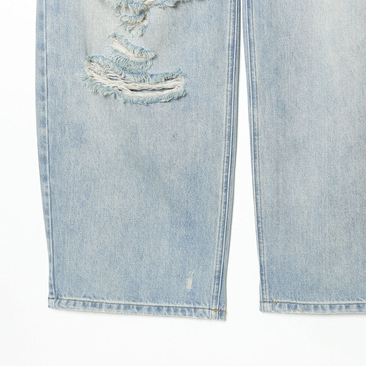 Damen nan hochgeschnittene weite Jeans mit geradem Bein, Destroyed‑Details und klassischer Five‑Pocket‑Passform Drune