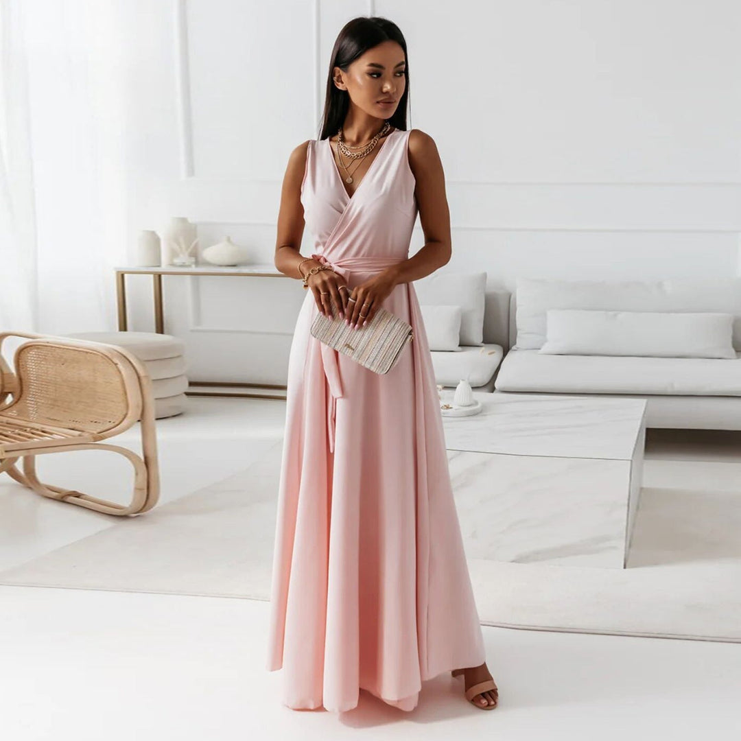 Damen Elegantes Wickel-Minikleid mit tiefem V-Ausschnitt und fließendem Stoff Drune