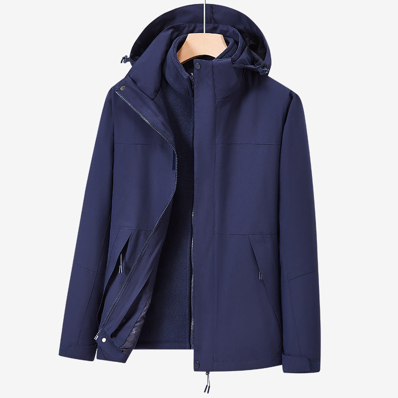 Unisex zweilagige wasserabweisende Outdoorjacke mit Kapuze und Colorblock-Design Drune