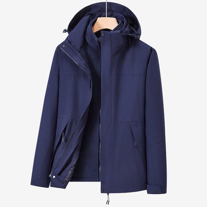 Unisex zweilagige wasserabweisende Outdoorjacke mit Kapuze und Colorblock-Design Drune