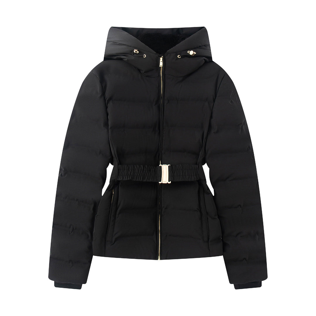 Damen nan taillierte gesteppte Winterjacke mit Kapuze, elastischem Taillengürtel und thermischer Synthetikfüllung Drune