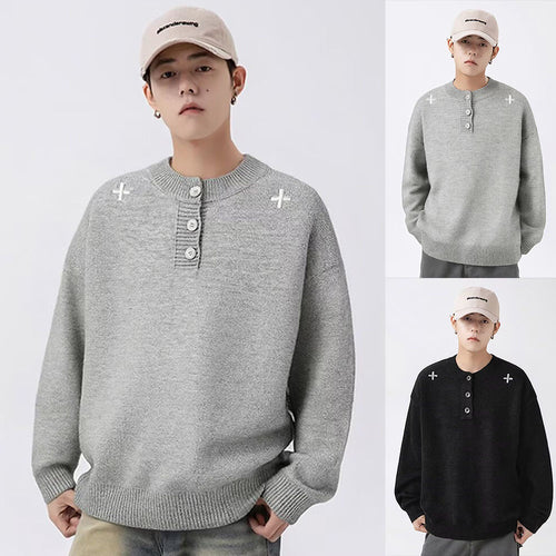 Herren Trendiger Pullover mit Knopfdetails Drune