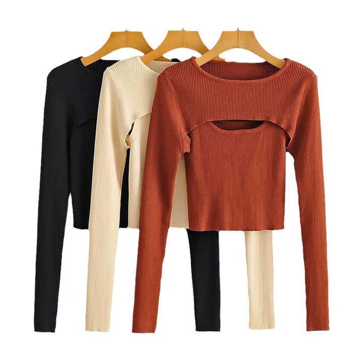 Damen Langarm Crop-Top mit raffiniertem Cut-Out-Design Drune