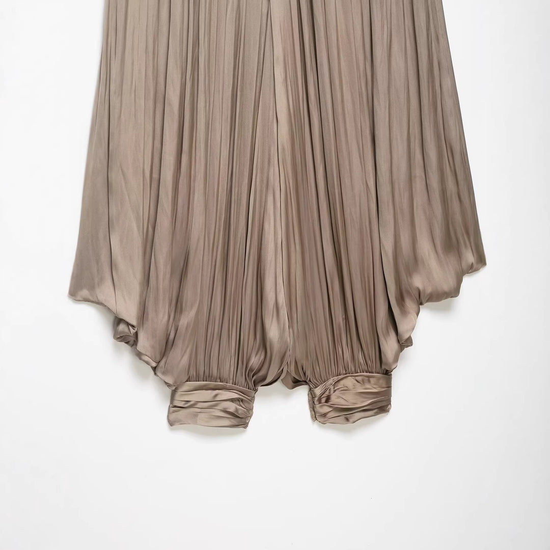 Damen Hochwertige Plisseehose mit elastischem Bund und schmalem Bein Drune