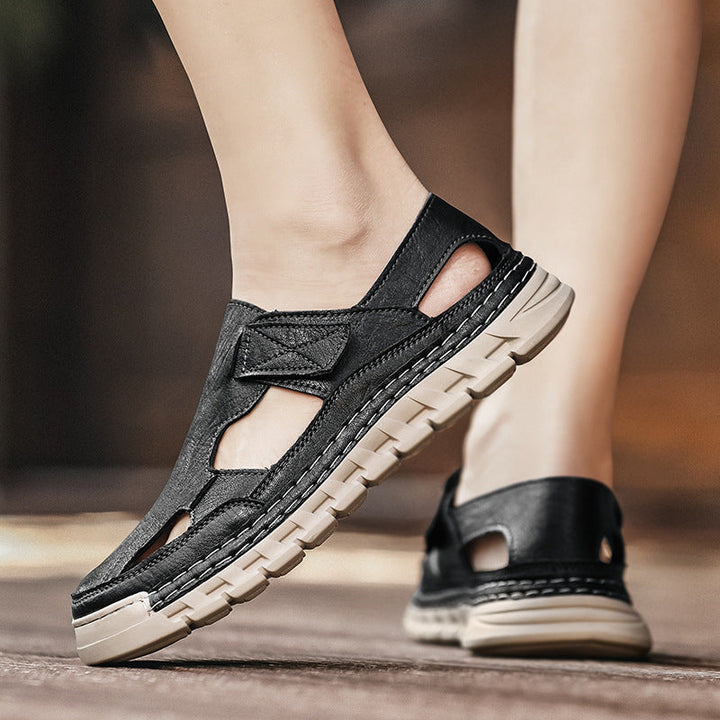 Damen Luftige Ledersandalen mit verstellbarem Klettverschluss Drune