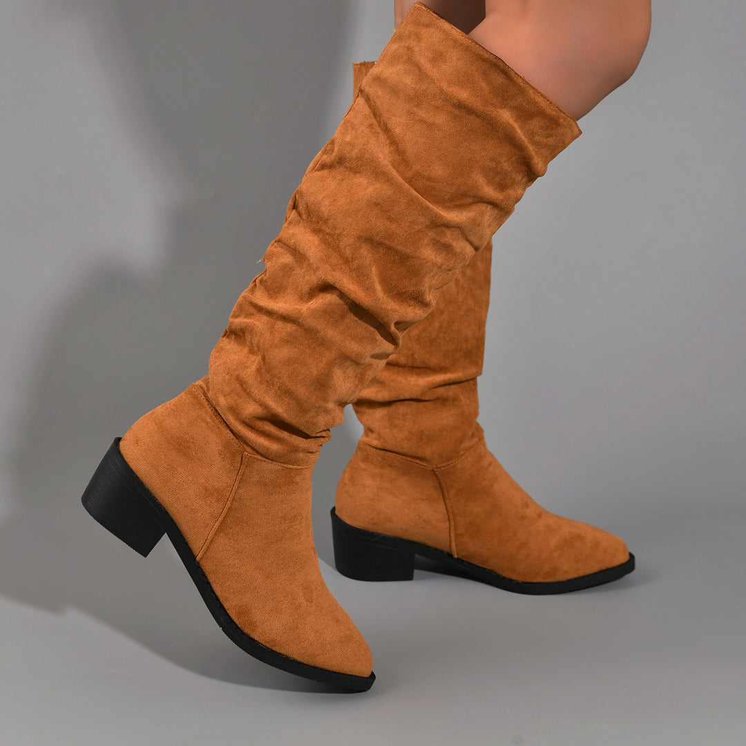 Damen modische Overknee-Stiefel aus weichem Wildleder Drune