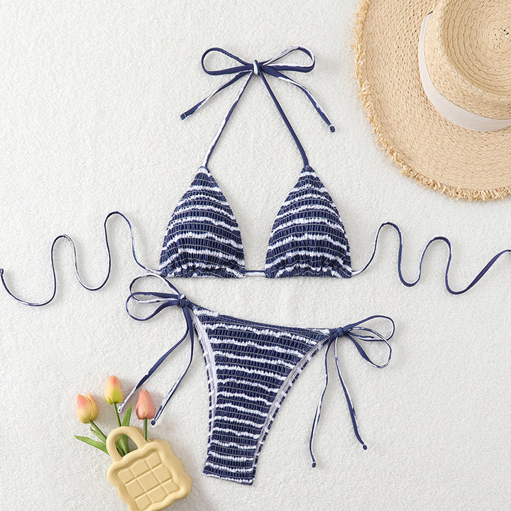 Damen Triangel-Bikini mit feinem Streifenmuster und raffinierten Bindebändern Drune