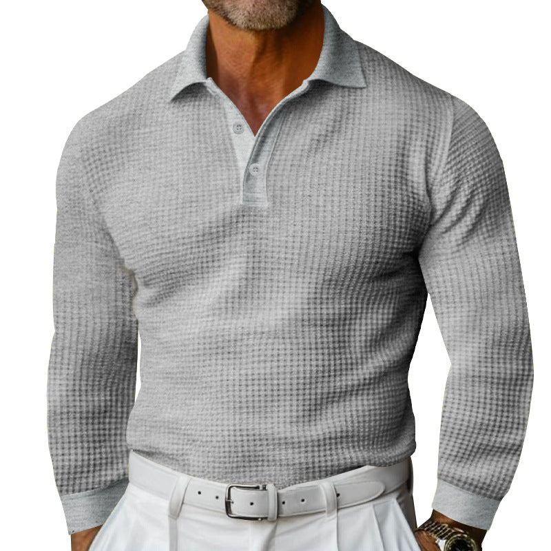 Herren Waffelstruktur-Poloshirt mit Langarm, Slim-Fit und Kentkragen Drune