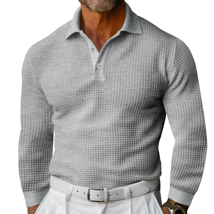 Herren Waffelstruktur-Poloshirt mit Langarm, Slim-Fit und Kentkragen Drune