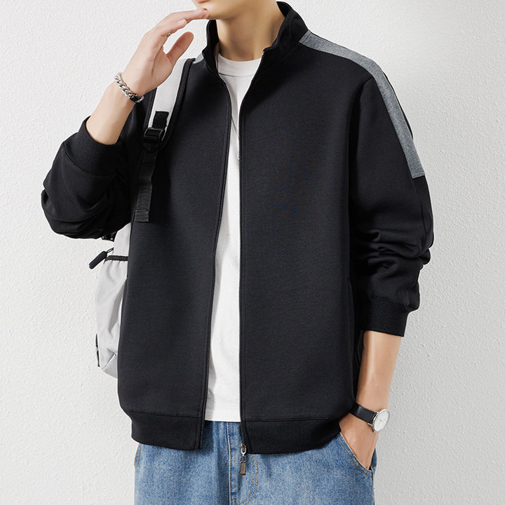 Herren Leichte Zip‑Trainingsjacke im Minimalstil mit Stehkragen und Kontrastpaspel Drune