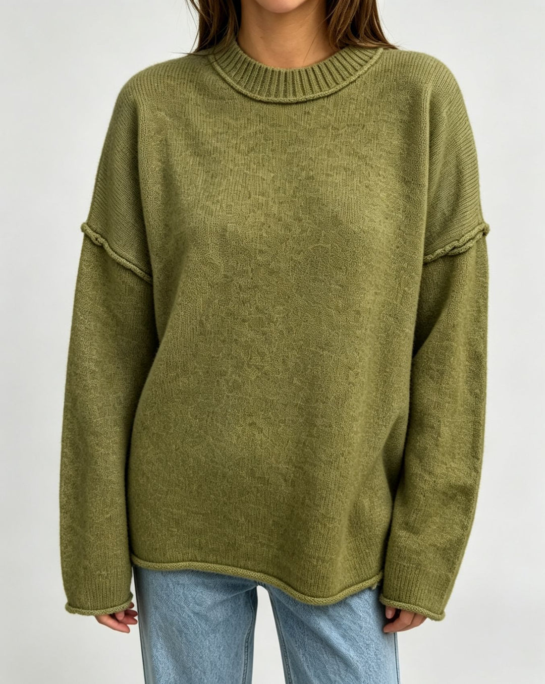 Damen Oversize-Boxy-Pullover mit kurzem Stehkragen und dekorativer Kantennaht Drune