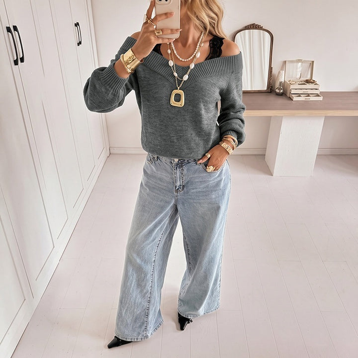 Damen Eleganter Off-Shoulder Pullover Drune