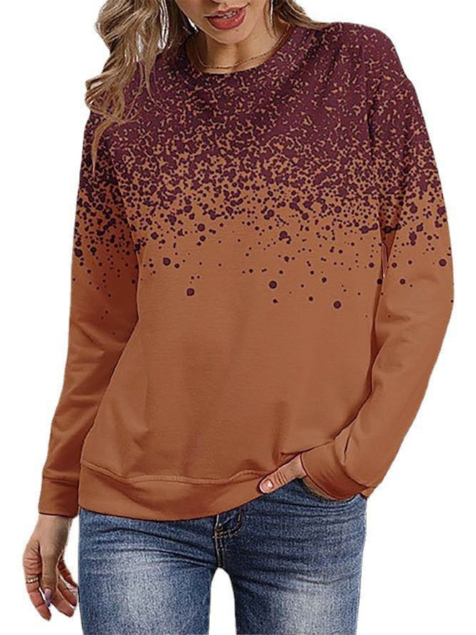 Damen Sweatshirt mit Farbverlauf-Punktdruck und Rundhalsausschnitt Drune