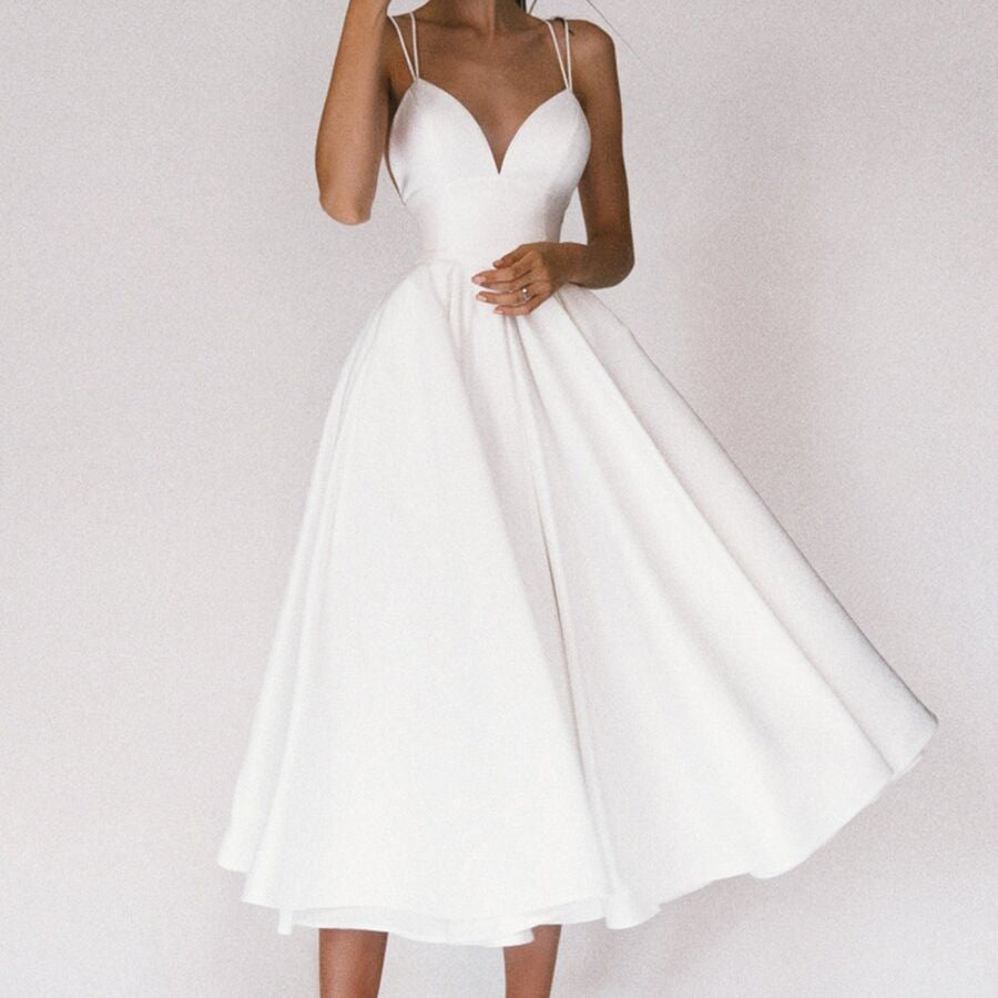 Damen A-Linien Kleid mit V-Ausschnitt und trägerlosem Design Drune