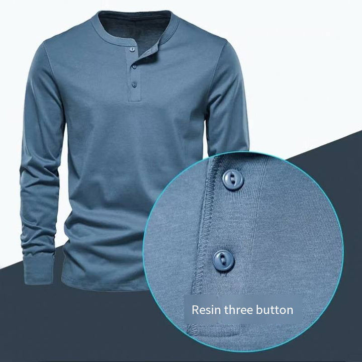 Herren Langarm-Henley-Shirt aus atmungsaktiver Baumwollmischung Drune