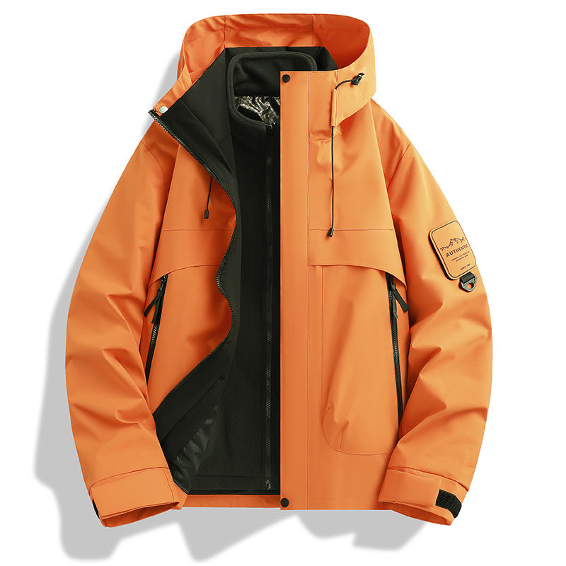 Herren modulare wasserdichte Outdoorjacke mit abnehmbarer Fleece-Innenjacke und verstellbarer Kapuze Drune