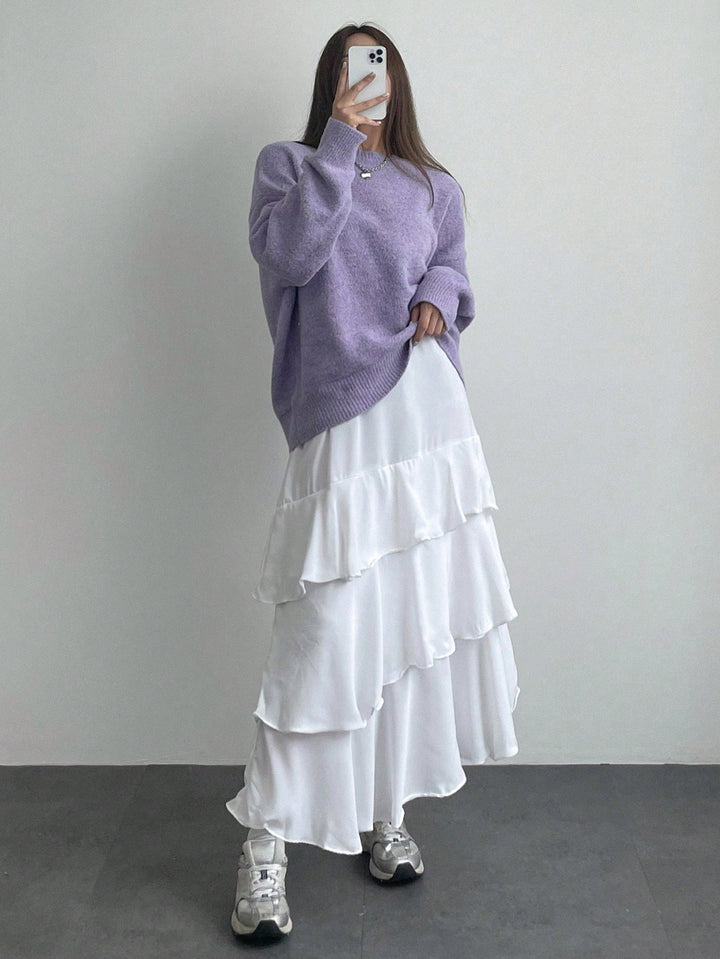 Damen lässiger Strickpullover mit modischem Schnitt und feinem Texturspiel Drune