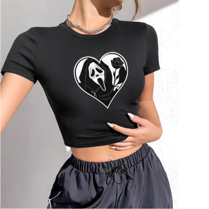 Damen Crop-T-Shirt mit kreativem Schriftzug und figurbetontem Schnitt Drune