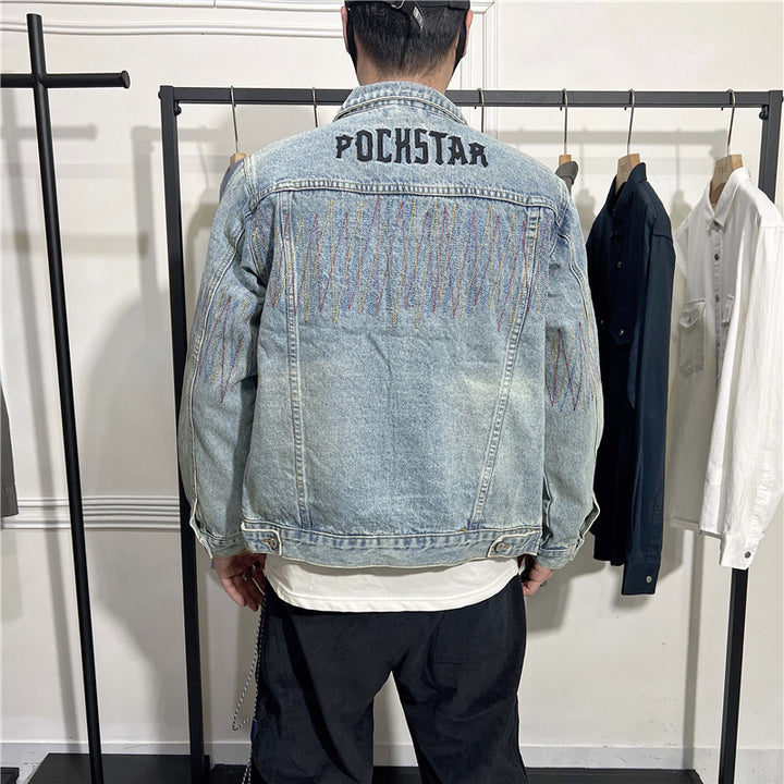 Herren Modische Jeansjacke mit kreativen Applikationen Drune