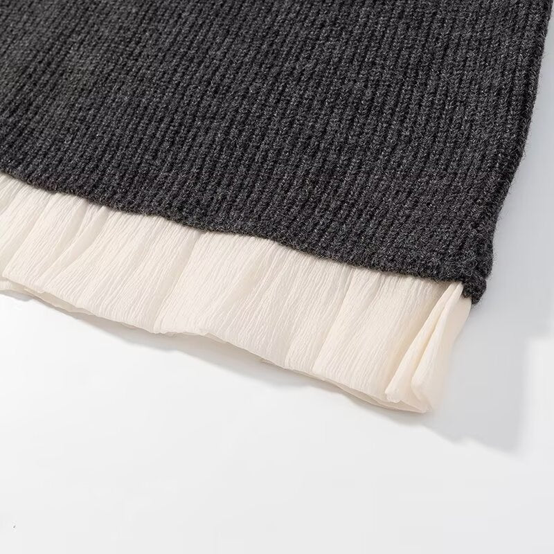 Damen gestricktes Set mit hochwertigem Rüschensaum Drune