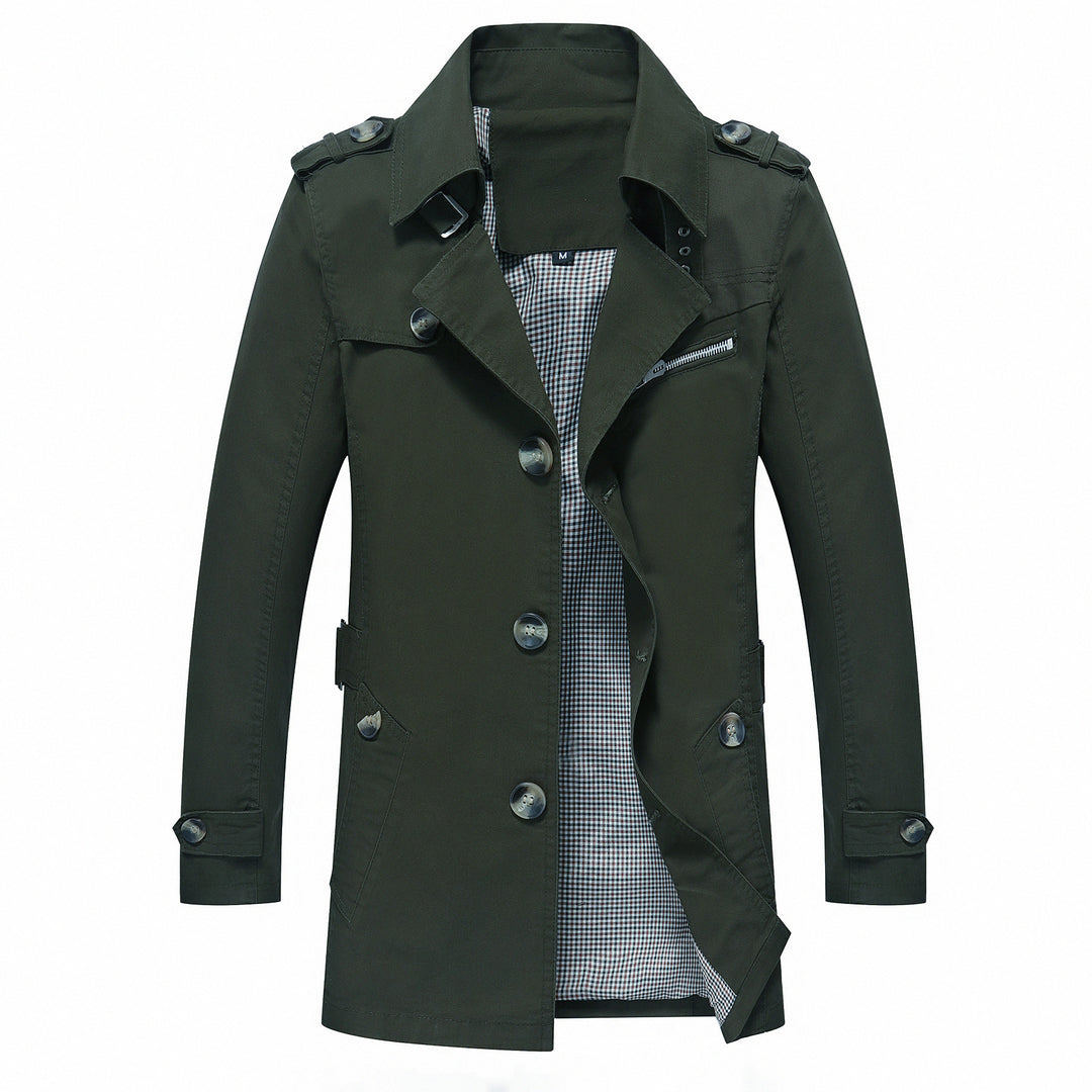 Herren Eleganter Field‑Trench mit tailliertem Schnitt, Schulterklappen und verstellbaren Manschetten Drune