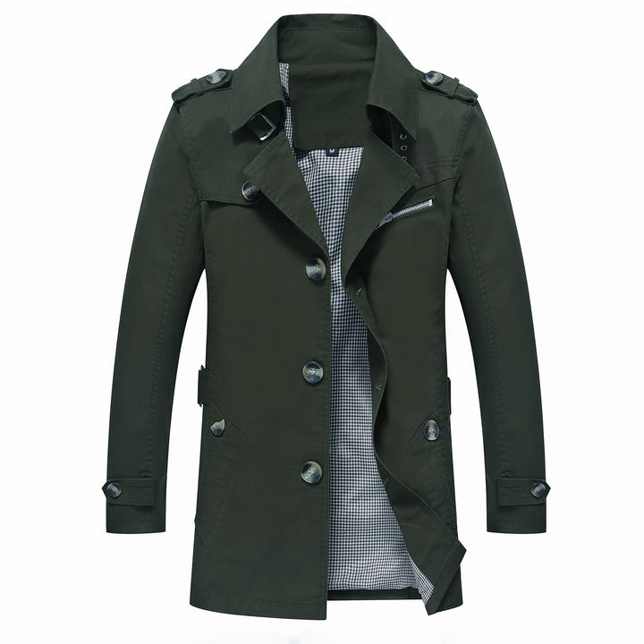 Herren Eleganter Field‑Trench mit tailliertem Schnitt, Schulterklappen und verstellbaren Manschetten Drune