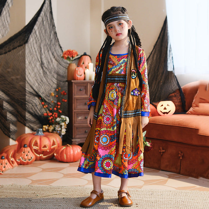 Mädchen Boho Kleid mit langen Ärmeln Drune