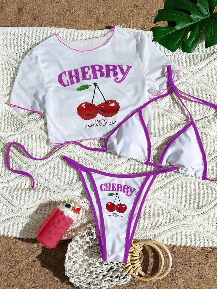 Damen Bikini-Set mit kreativem Kirschmotiv Drune