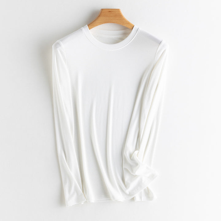 Damen Langarm-Feinrippshirt aus weichem Modal-Baumwollmix mit Rundhalsausschnitt Drune