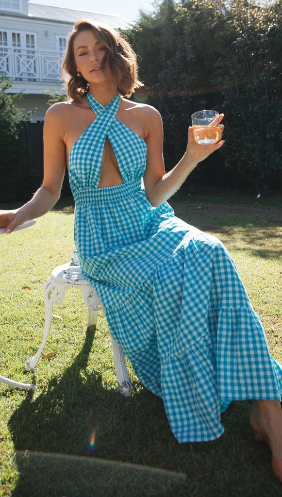 Damen Maxikleid mit Wickeloberteil und Rüschen Saum Drune