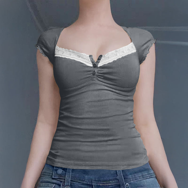 Damen Ripp-Trägershirt mit setzen Spitze Drune