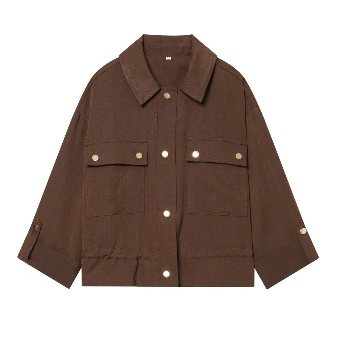 Damen Oversize Workwear-Hemdenjacke mit aufgesetzten Druckknopf‑Taschen Drune
