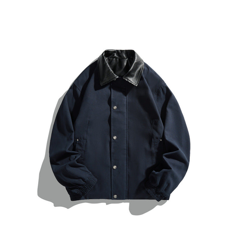 Herren Kurz geschnittene Blousonjacke mit Kunstlederkragen, Druckknopfleiste und elastischen Bündchen Drune