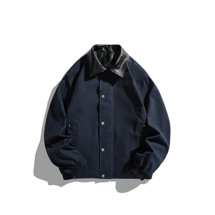 Herren Kurz geschnittene Blousonjacke mit Kunstlederkragen, Druckknopfleiste und elastischen Bündchen Drune