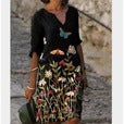 Damen Elegantes Kleid mit floralem Jacquard-Muster und V-Ausschnitt Drune