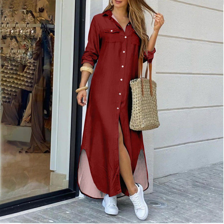 Damen Hemdkleid mit elegantem Schlitz und praktischen Taschen Drune