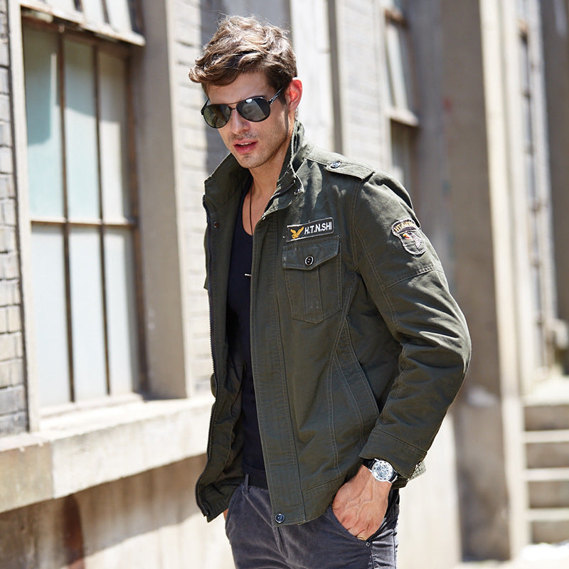 Herren Canvas-Fieldblouson im Military-Look mit Patchdetails und Mehrfachtaschen Drune
