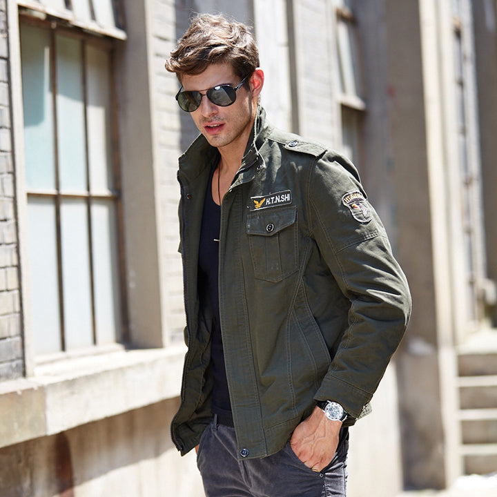 Herren Canvas-Fieldblouson im Military-Look mit Patchdetails und Mehrfachtaschen Drune