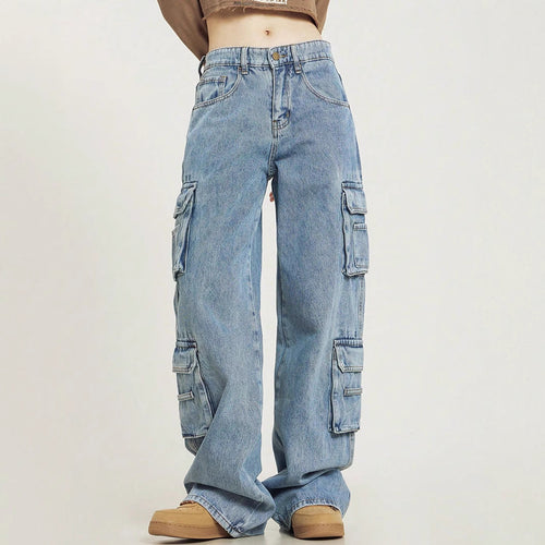 Damen Weite Cargo-Denim-Jeans mit mehreren Klapptaschen und relaxed Fit Drune