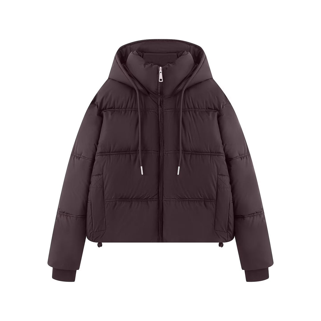 Damen Cropped-Steppjacke mit hoher Kapuze, Tunnelzug und Rippbündchen Drune