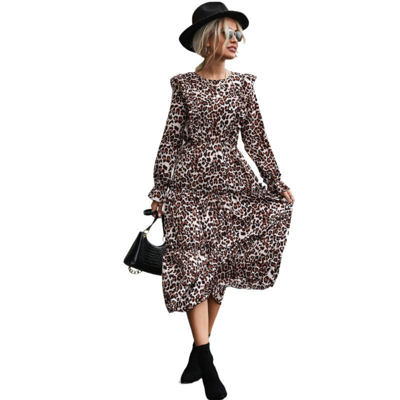 Damen Langes Leopardkleid Drune