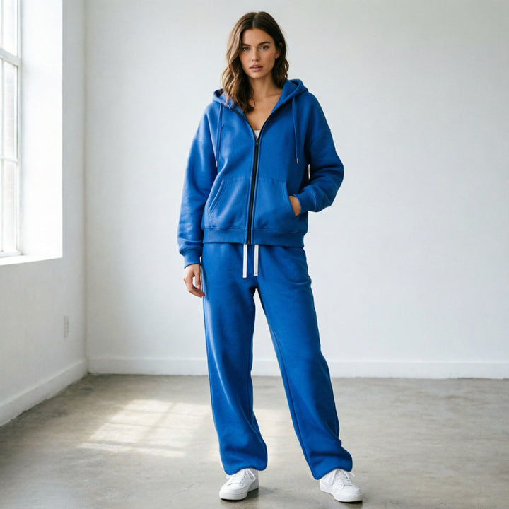 Damen samtiger Sportanzug mit Kapuze und elastischem Bund Drune