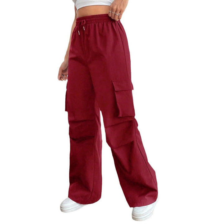Damen Weite High‑Waist Cargo‑Hose mit Elastikbund und großen Klappentaschen Drune