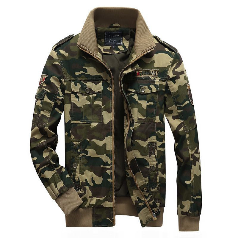 Herren Camo-Utility-Bomberjacke mit Stehkragen, Mehrfach-Taschen und Rippbündchen Drune