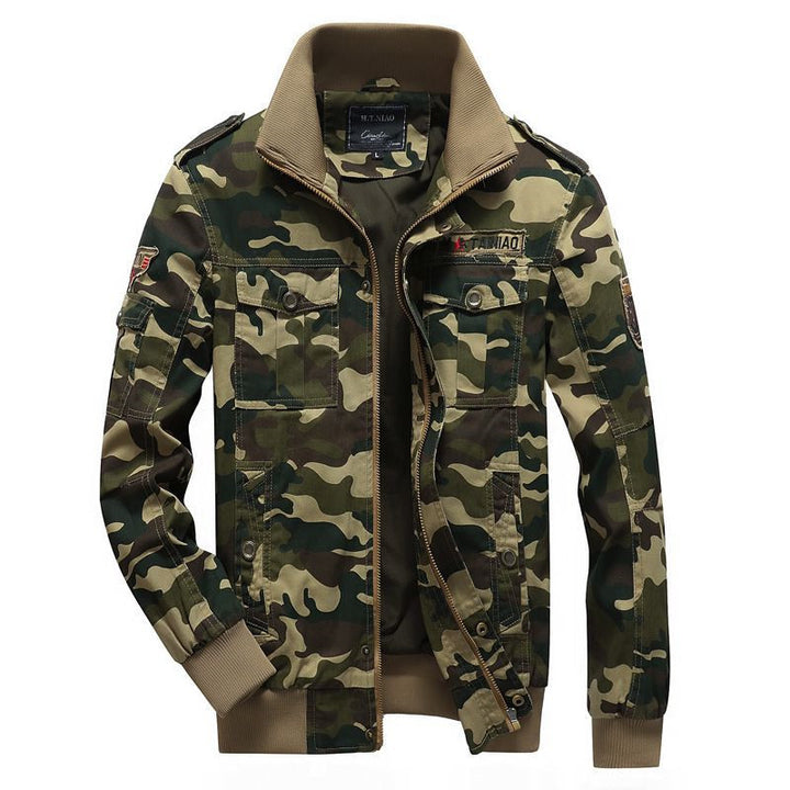 Herren Camo-Utility-Bomberjacke mit Stehkragen, Mehrfach-Taschen und Rippbündchen Drune