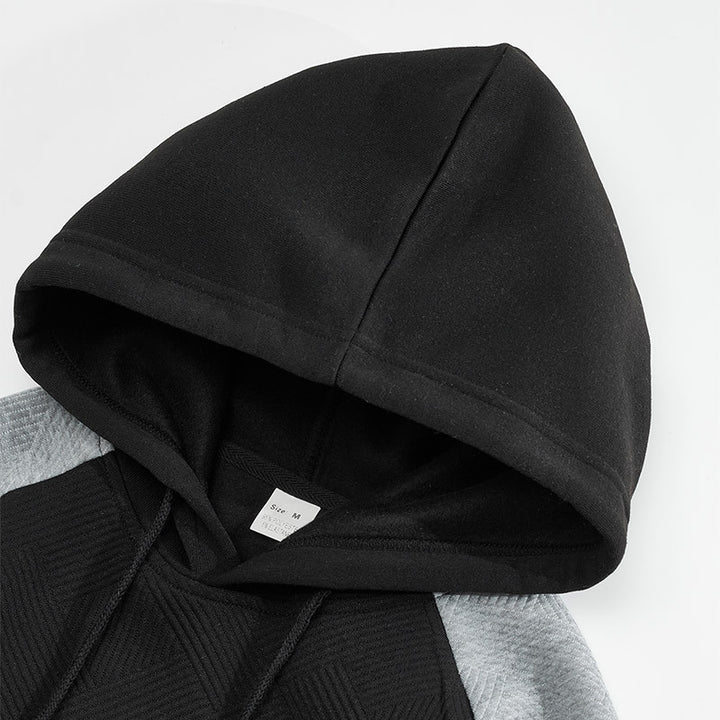 Herren nan sportiver Kapuzenpullover mit strukturierten Kontrast-Einsätzen und Kängurutasche Drune