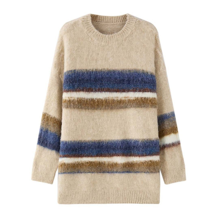 Damen Weicher Mohair-Mix Pullover mit gestreifter Relaxed-Silhouette Drune